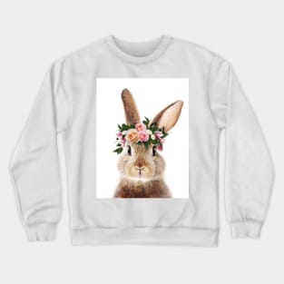 Baby Rabbit, Brown Bunny with Flower Crown, Baby Animals Art Print by Synplus Crewneck Sweatshirt